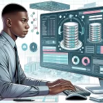 IT professional engaged in WordPress database management and optimization on a multi-display workstation.