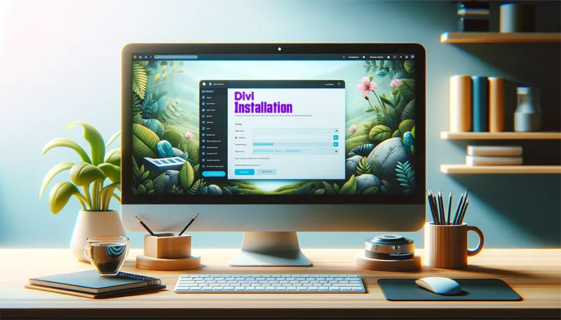 Installing Divi Theme Builder in a monitor on a desk