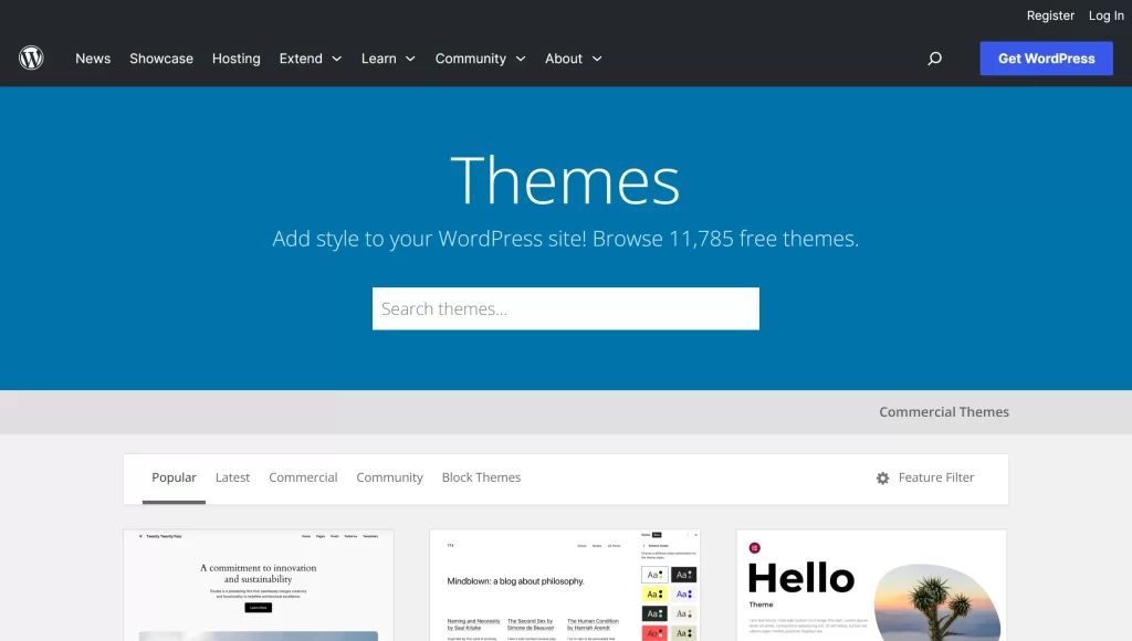 Wordpress.org Themes library look