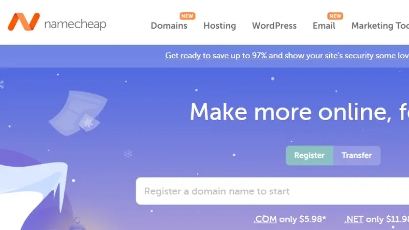 namecheap.com affordable domains and hosting home page preview